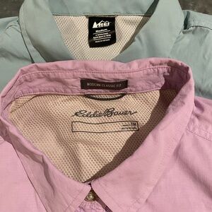 Eddie Bauer women’s hiking/fishing quick dry Pink and Green button down shirts-2
